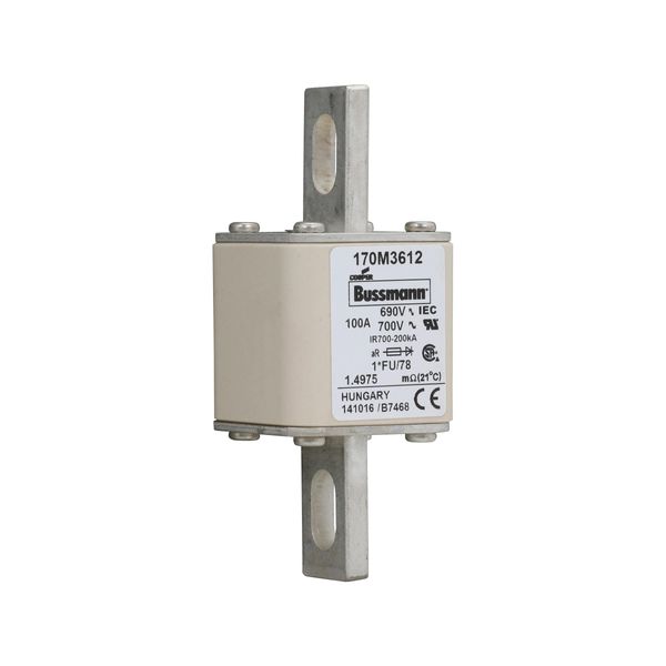 Fuse-link, high speed, 100 A, AC 690 V, compact size 1, 45 x 45 x 110 mm, aR, IEC, UL image 7