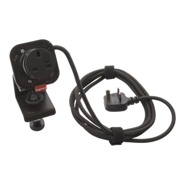 Incara Electr'On Desk Module Black with 1 x BS Socket, 2.5m Cord and BS 1363 Plug image 1