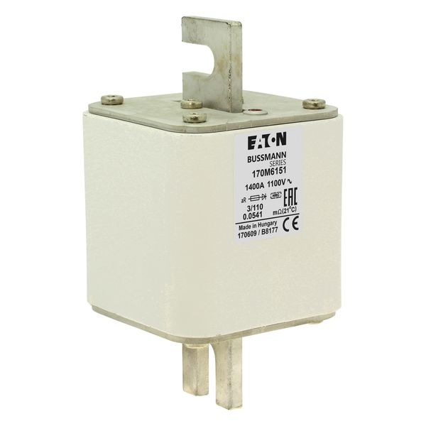 Fuse-link, high speed, 1400 A, AC 1100 V, size 3, 76 x 90 x 139 mm, aR, DIN, IEC, single indicator image 10