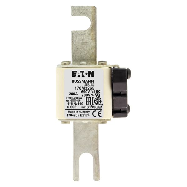 Fuse-link, high speed, 200 A, AC 690 V, compact DIN 1, 45 x 58 x 134 mm, aR, DIN, IEC, type K indicator, 110 mm centres image 15