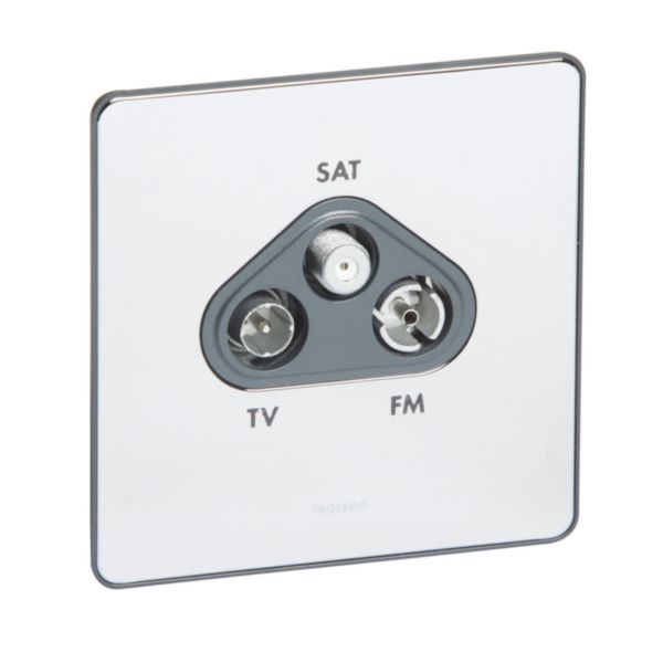 Synergy Sleek Screened Television, Radio and Satellite Socket "F" Type Polished Stainless Steel image 1