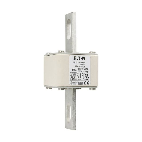 Fuse-link, high speed, 400 A, AC 690 V, size 2, 61 x 77 x 135 mm, aR, IEC, UL, no indicator, 115 mm centres image 7