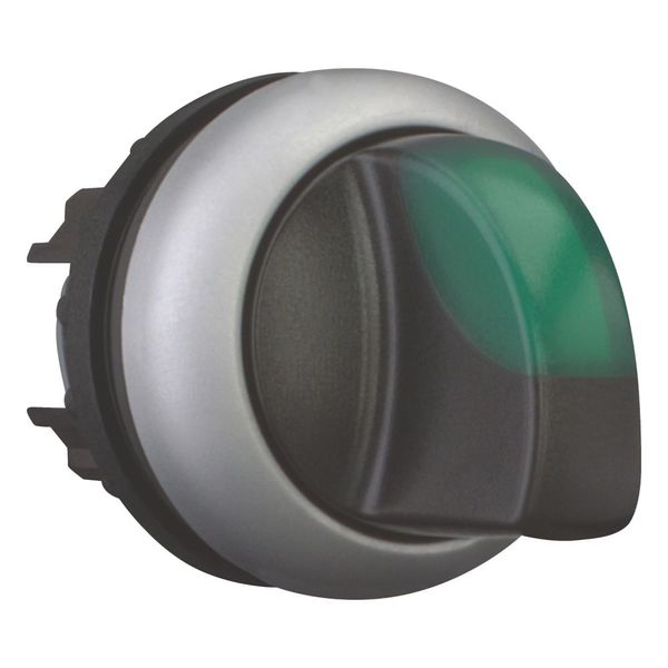 Illuminated selector switch actuator, RMQ-Titan, With thumb-grip, momentary, 3 positions, green, Bezel: titanium image 4