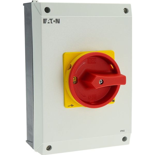 Main switch, T5B, 63 A, surface mounting, 3 contact unit(s), 6 pole, Emergency switching off function, With red rotary handle and yellow locking ring, image 56