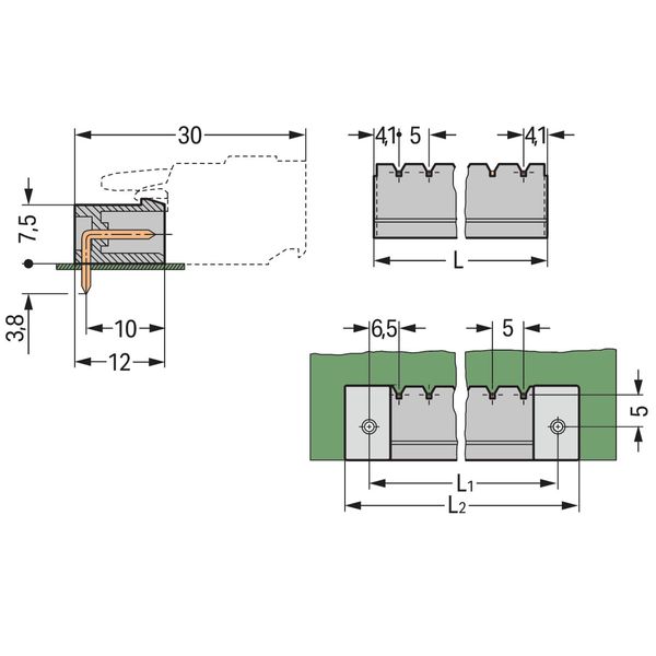 THT male header 1.0 x 1.0 mm solder pin angled gray image 3