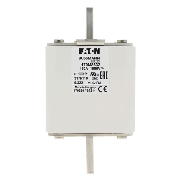 Fuse-link, high speed, 450 A, AC 1000 V, DIN 3, 74 x 90 x 139 mm, aR, DIN, IEC, single indicator image 15