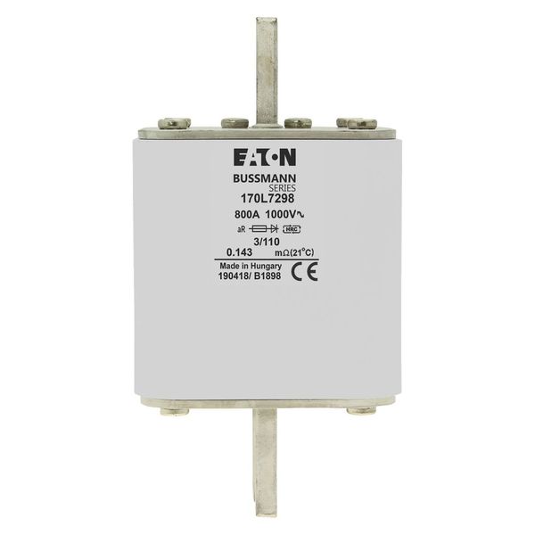 Fuse-link, high speed, 800 A, AC 1000 V, Size 3, 76 x 90 x 141 mm, aR, DIN, IEC, visual indicator image 7