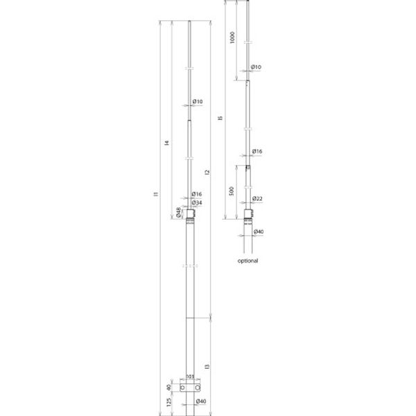 Air-term. rod D 40/16/10mm StSt L 5000mm w. earthing bracket and KS co image 2