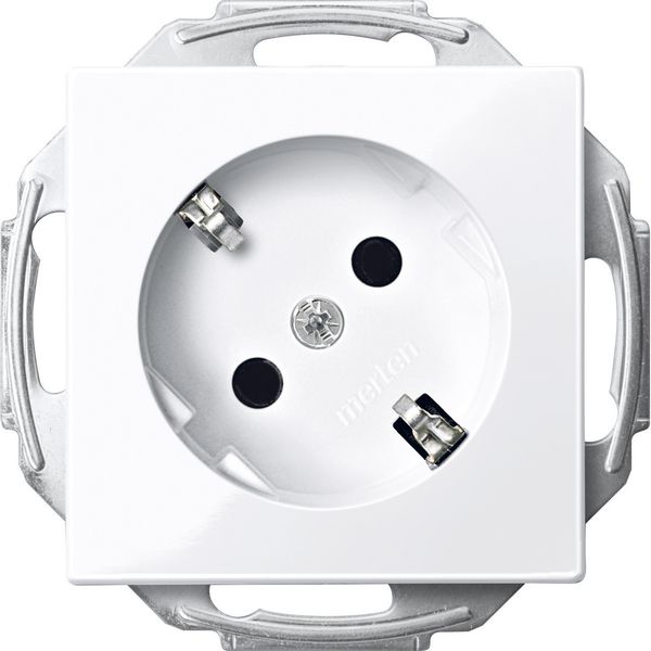 SCHUKO socket-outlet 45°, shutter, screwl. term., active white, glossy, System M image 1