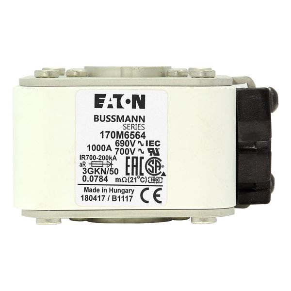 Fuse-link, high speed, 1000 A, AC 690 V, size 3, 76 x 92 x 53 mm, aR, IEC, UL, type K indicator image 6