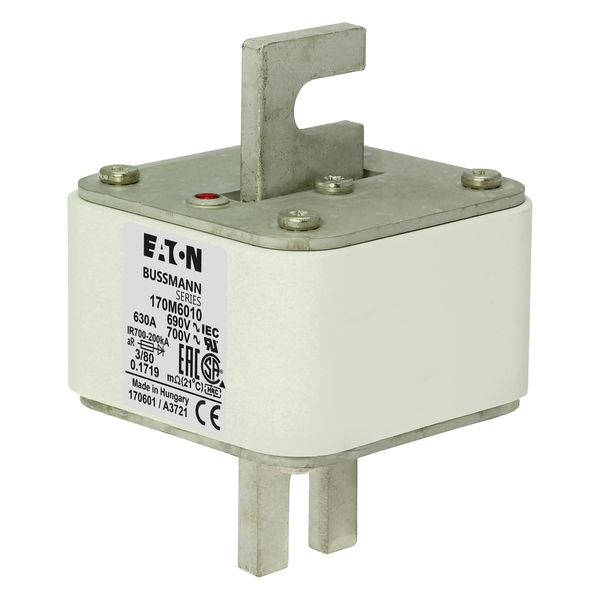 Fuse-link, high speed, 630 A, AC 690 V, DIN 3, 76 x 76 x 109 mm, aR, DIN, IEC, single indicator image 7