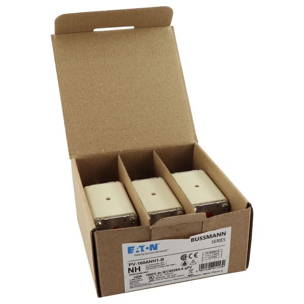 Fuse-link, high speed, 160 A, DC 1000 V, NH1, gPV, UL PV, UL, IEC, dual indicator, bolted tags image 1