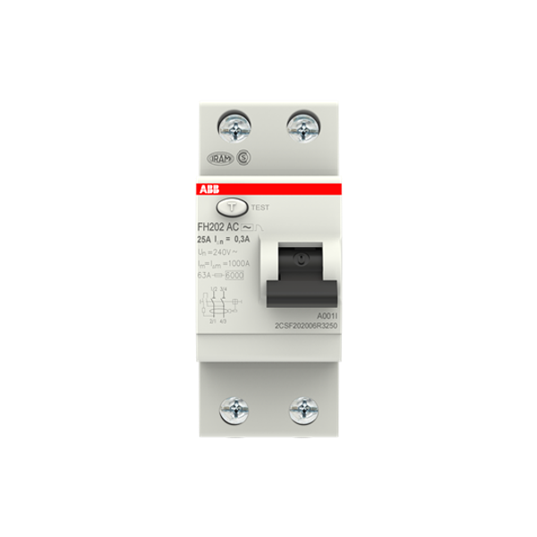 FH202 AC-25/0.3 Residual Current Circuit Breaker 2P AC type 300 mA image 1