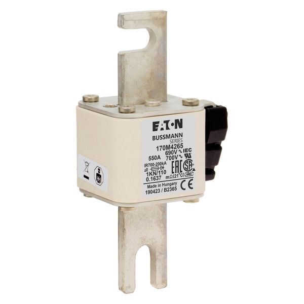 Fuse-link, high speed, 550 A, AC 690 V, DIN 1, 53 x 69 x 138 mm, aR, DIN, IEC, single indicator image 20