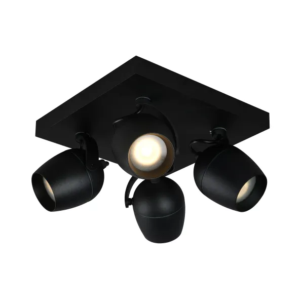 Lucide PRESTON - Ceiling spotlight Bathroom - 4xGU10 - IP44 - Black image 1