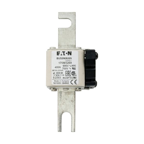 Fuse-link, high speed, 400 A, AC 690 V, compact DIN 1, 45 x 58 x 134 mm, aR, DIN, IEC, type K indicator, 110 mm centres image 10