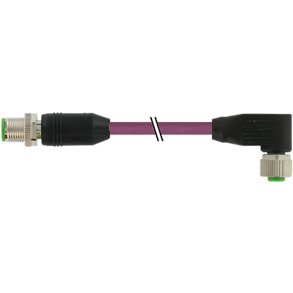 M12 male 0°/M12 fem. 90° B-cod. PUR 1x2xAWG24 shielded vt+drag-ch 3.5m image 1