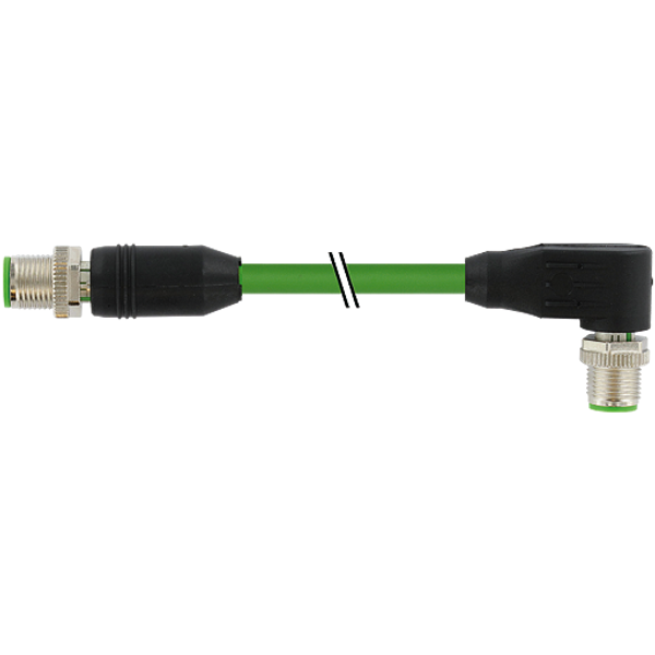 M12 male 0° / M12 male 90° D-cod. shielded PUR 1x4xAWG22 gn  13.5m image 1