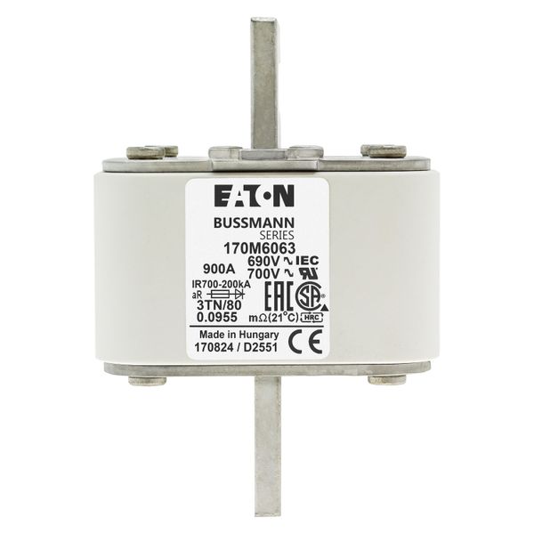 Fuse-link, high speed, 900 A, AC 690 V, DIN 3, 76 x 90 x 109 mm, aR, DIN, IEC, single indicator image 8