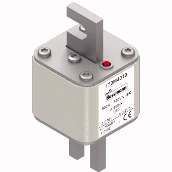 Fuse-link, high speed, 900 A, AC 550 V, DIN 1, 53 x 53 x 108 mm, aR, DIN, IEC, single indicator image 3