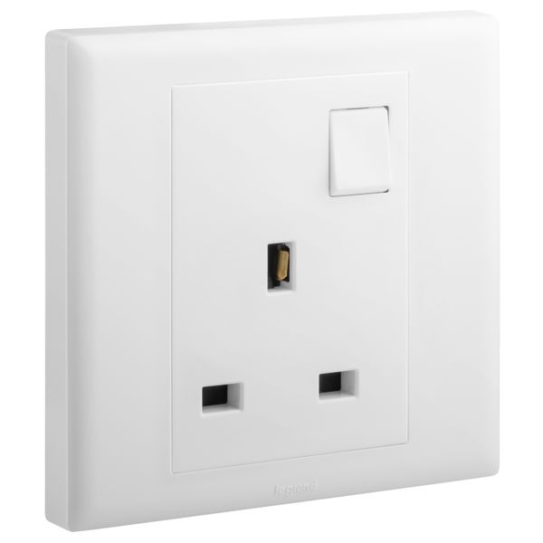 Socket 1 Gang 13A Switched + LED 7X7 White, Legrand - ELOE image 1