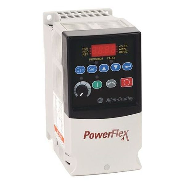 Allen-Bradley, 22A-V6P0N104, PowerFlex4 AC Drive, 120VAC, 1PH, 6 Amps, 1.1 kW, 1.5 HP, Frame Size B, IP20 (Open), LED Display, Fixed Digital Keypad, No CE Compliant Filter, RS485 image 1