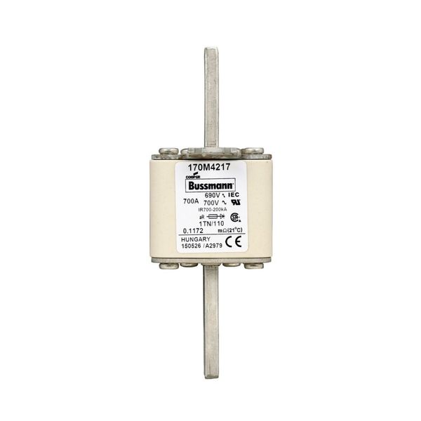 Fuse-link, high speed, 700 A, AC 690 V, DIN 1, 53 x 66 x 138 mm, aR, DIN, IEC, type T indicator image 4