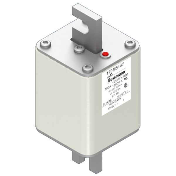 Fuse-link, high speed, 700 A, AC 1250 V, size 2, 61 x 75 x 138 mm, aR, DIN, IEC, single indicator image 3