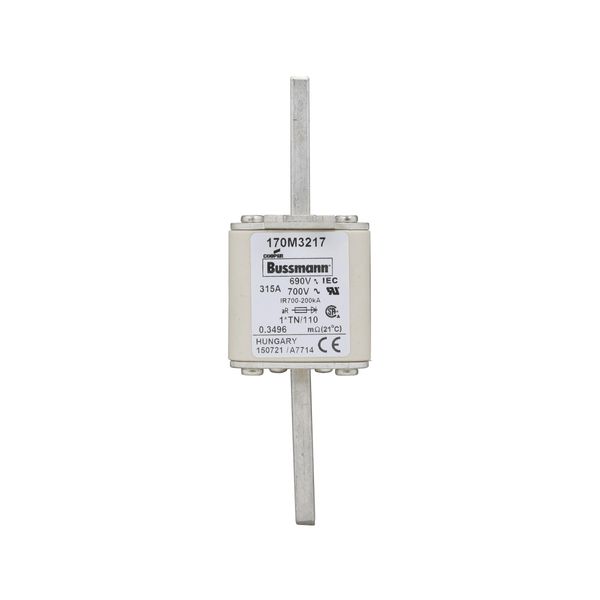 Fuse-link, high speed, 315 A, AC 690 V, compact DIN 1, 45 x 58 x 134 mm, aR, DIN, IEC, single indicator, 80 mm centres image 5