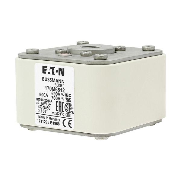 Fuse-link, high speed, 800 A, AC 690 V, size 3, 76 x 92 x 53 mm, aR, IEC, UL, single indicator image 9