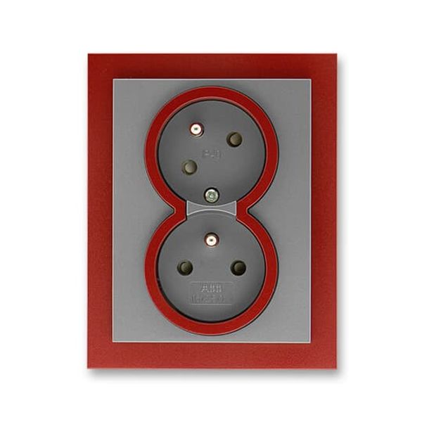 5513M-C02357 71 Double socket outlet with earthing pins, shuttered, with turned upper cavity image 1