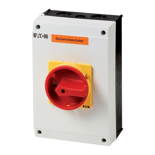 Safety switch, P3, 63 A, 3 pole, Emergency switching off function, With red rotary handle and yellow locking ring, Lockable in position 0 with cover i image 6