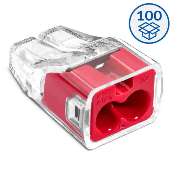 Push-in wire connector SCP2 transparent / red (box 100 pcs) image 1