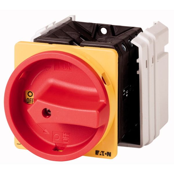 Main switch, T5B, 63 A, flush mounting, 3 contact unit(s), 6 pole, Emergency switching off function, With red rotary handle and yellow locking ring, L image 1