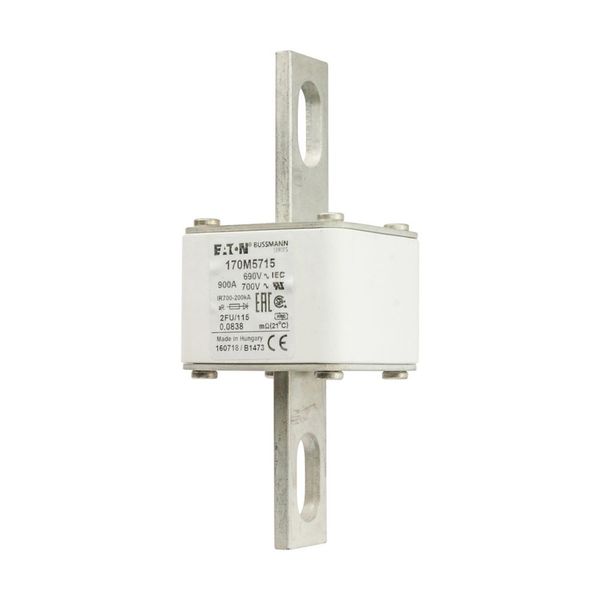 Fuse-link, high speed, 900 A, AC 690 V, size 2, 61 x 77 x 135 mm, aR, IEC, UL, no indicator, 115 mm centres image 1