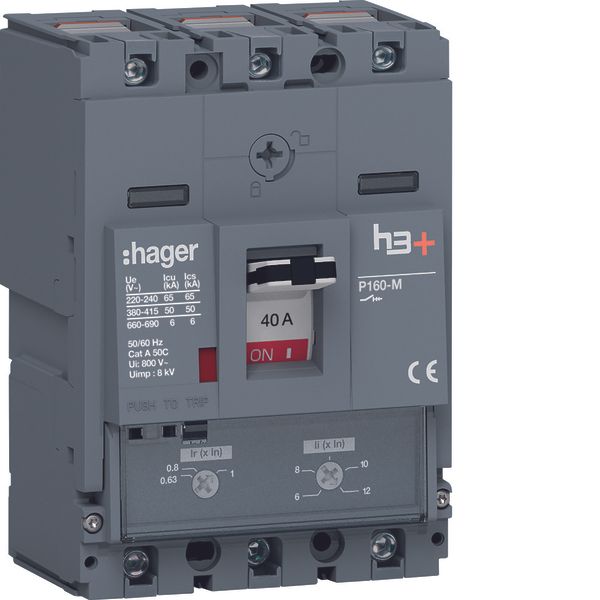 Moulded Case Circuit Breaker h3+ P160 TM ADJ 3P3D 40A 50kA CTC image 1