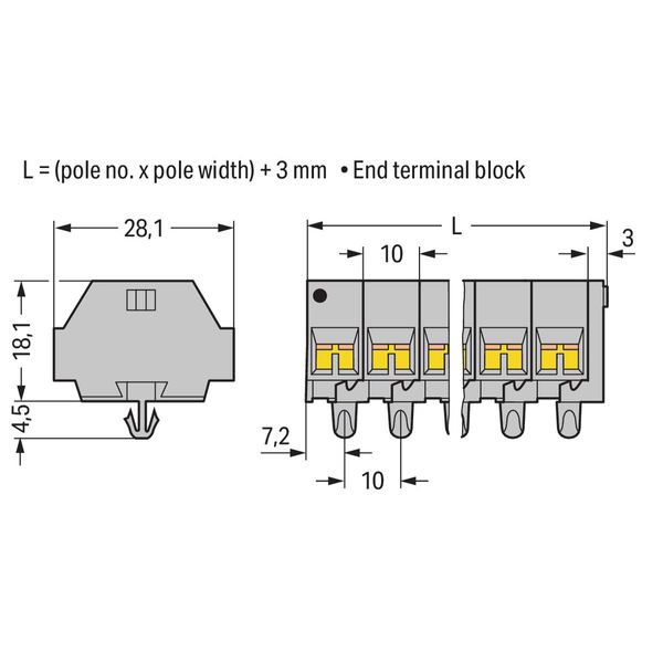 4-conductor terminal strip without push-buttons with snap-in mounting image 1