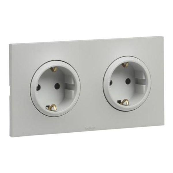 2P+T schuko double socket with eclips 2-post screw terminal Urbano grey finish image 1