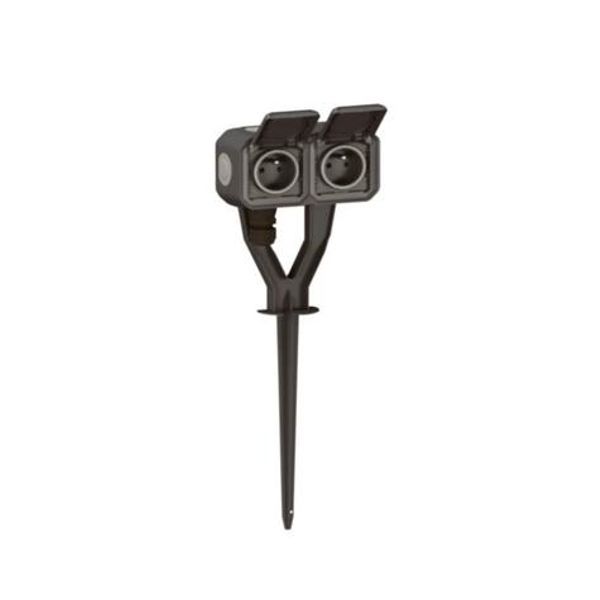 069749L Waterproof garden stake with 2 Plexo pre-wired 2P+E sockets delivered complete - anthracite image 1