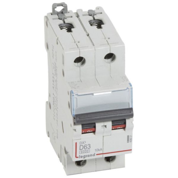 DX³6000 10kA high inlet and low outlet 2P screw circuit breaker 230V~ to 400V~ - 63A - D curve - 2 modules image 1