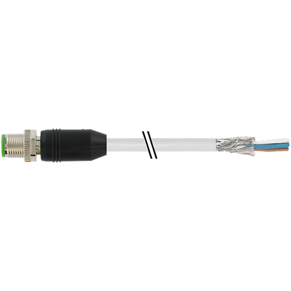 M12 male 0° A-cod. with cable PUR 4x0.34 shielded gy+drag-ch 6m image 1