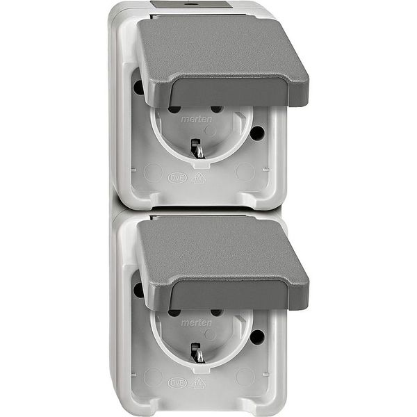 SCHUKO double socket, arranged vertically with BRS, light gray, AQUASTAR image 1