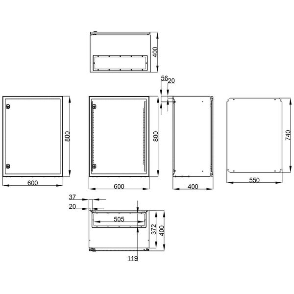 Wall-mounted enclosure 1 door IP65 H=800 W=600 D=400 mm image 2