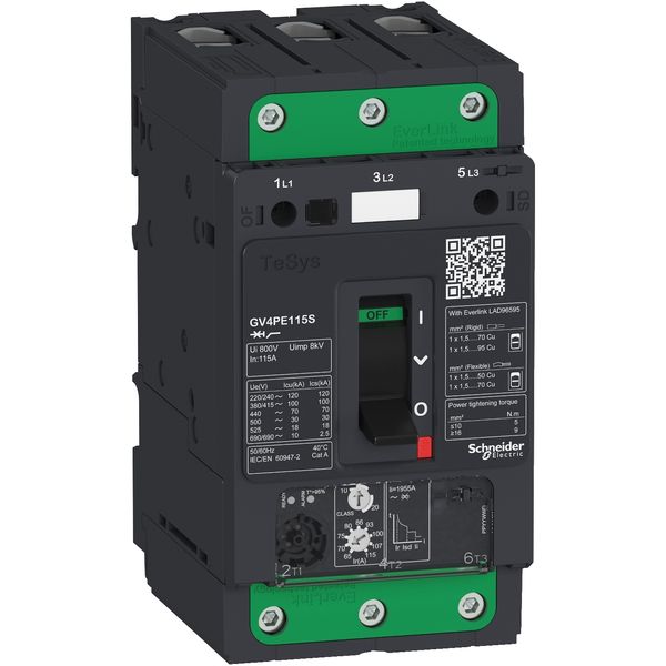 Motor circuit breaker, TeSys GV4, 3P, 80A, Icu 25kA, thermal magnetic, Everlink terminals image 3