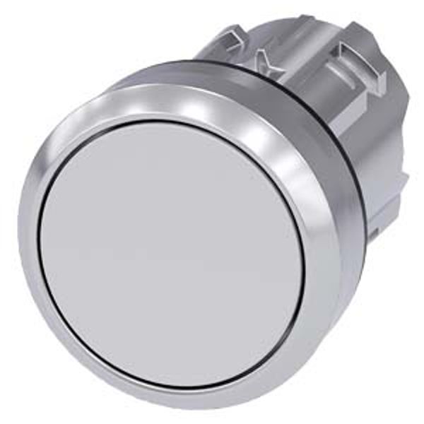 Pushbutton, 22 mm, round, metal, shiny, white, pushbutton, flat momentary con... image 1