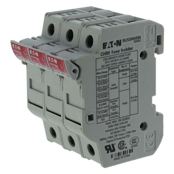 Fuse-holder, LV, 30 A, AC 600 V, 10 x 38 mm, 3P+N, UL, IEC, DIN rail mount image 56