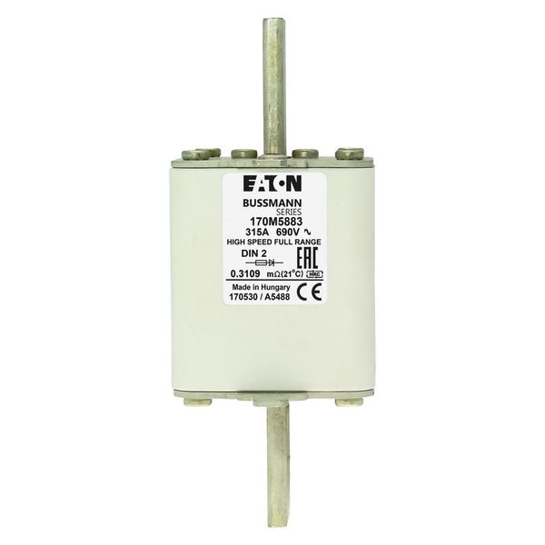 Fuse-link, high speed, 315 A, AC 690 V, DIN 2, 60 x 74 x 150 mm, gR, DIN, IEC, single indicator image 20