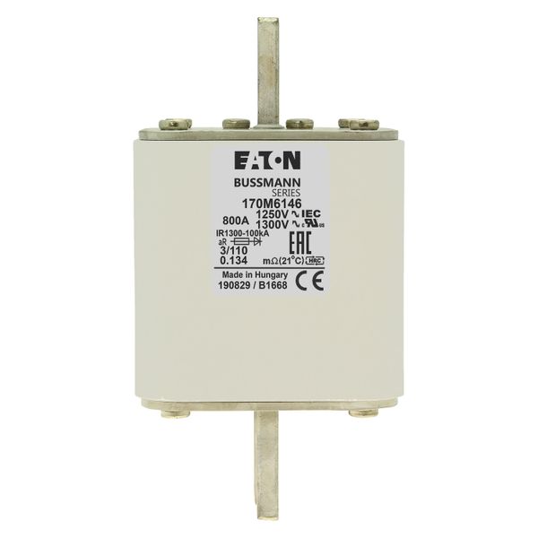 Fuse-link, high speed, 800 A, AC 1250 V, size 3, 76 x 90 x 139 mm, aR, DIN, IEC, single indicator image 8