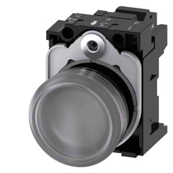 Indicator lights, 22 mm, round, plastic, clear, lens, smooth, with holder, LED module,  3SU1106-6AA70-3AA0-Z Y12 image 1