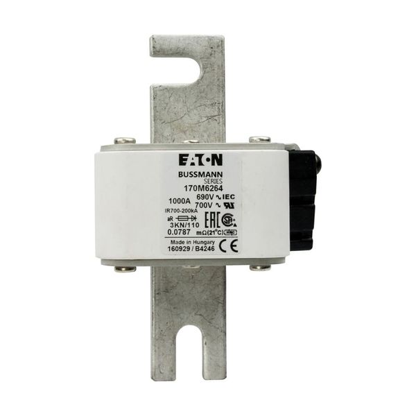 Fuse-link, high speed, 1000 A, AC 690 V, DIN 3, 76 x 92 x 139 mm, aR, DIN, IEC, single indicator image 7